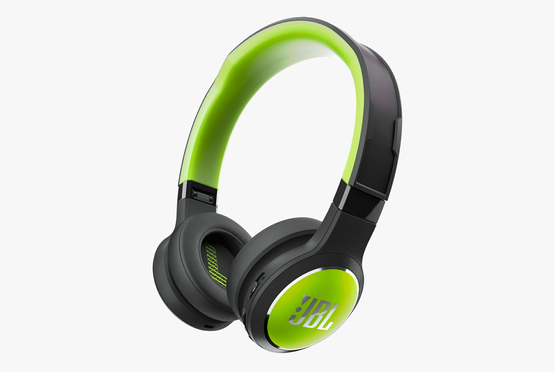 Green and black JBL headphone