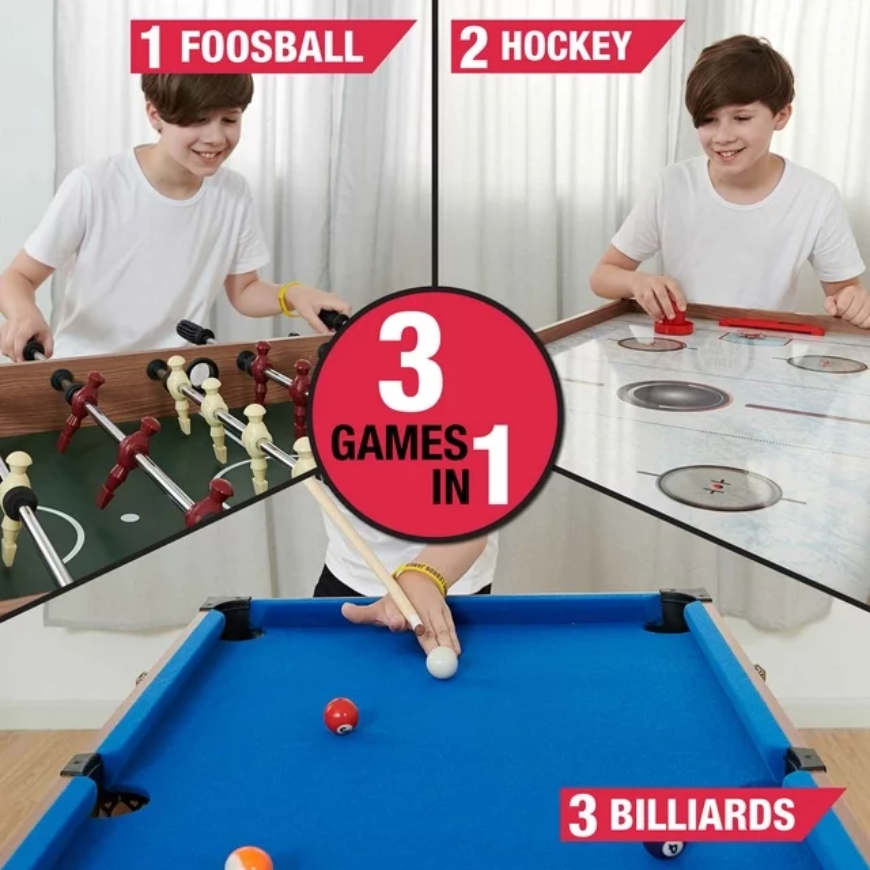 3 game in 1 poster of the MD Sports 48 Inch 3-in-1 Combo Game Table