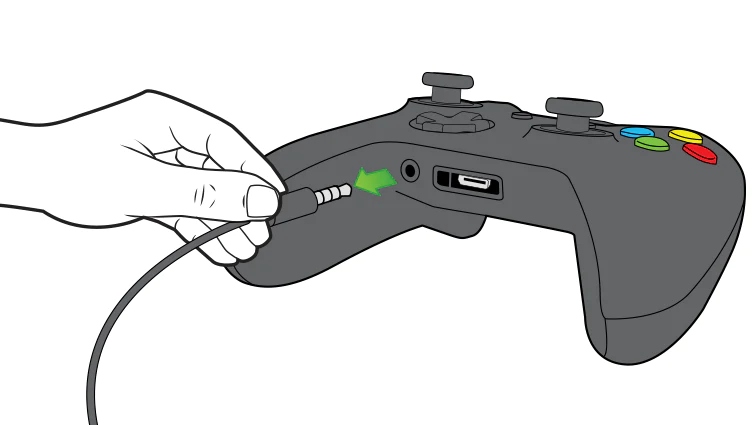 A hand connecting a wire with Xbox one controller